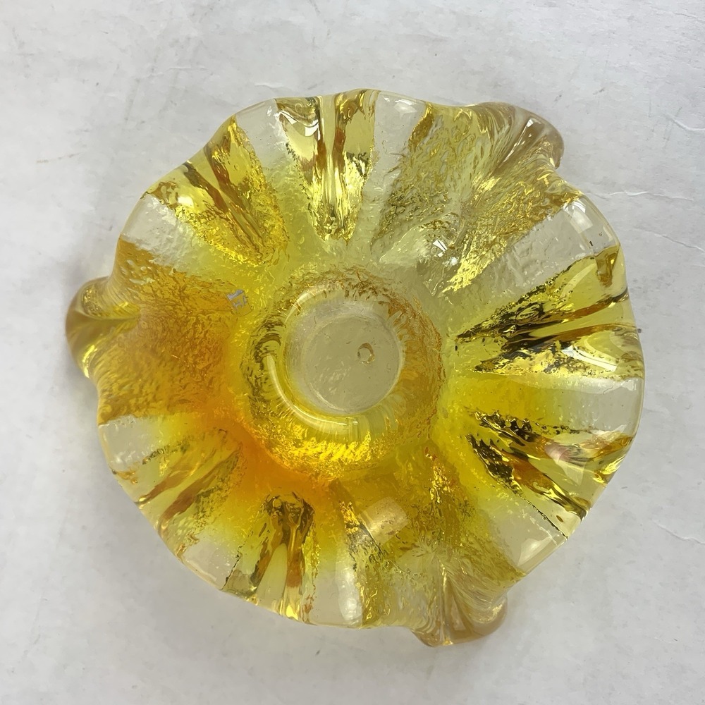 Vintage BLENKO Glass Yellow Candlestick Holder Rare Color Atomic Ice Art Glass - Picture 9 of 16